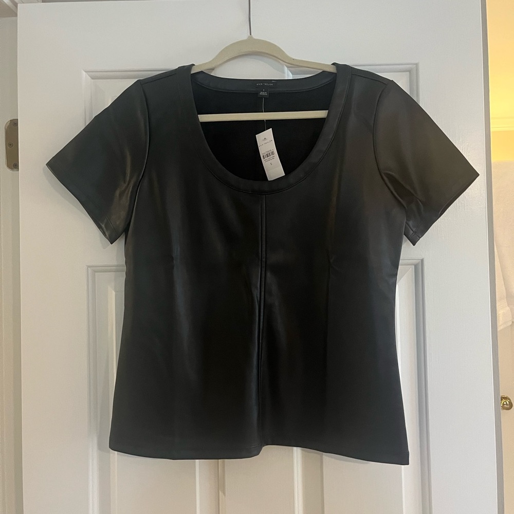 NWT Ann Taylor Black Faux Leather Top Size Small